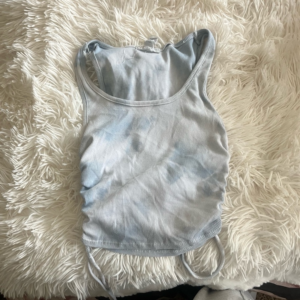 tye dye blue tank top with ties on both sides